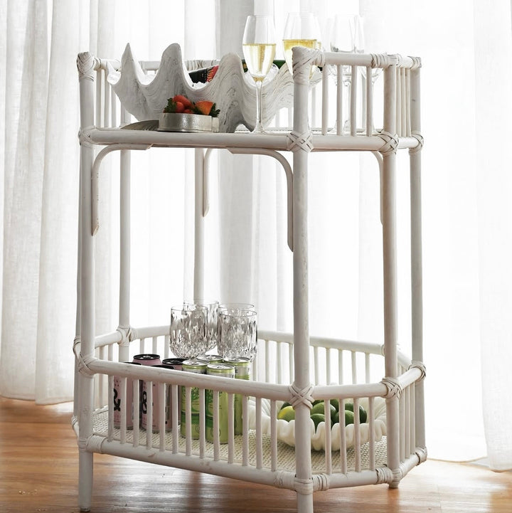Singapore White Rattan Bar Cart