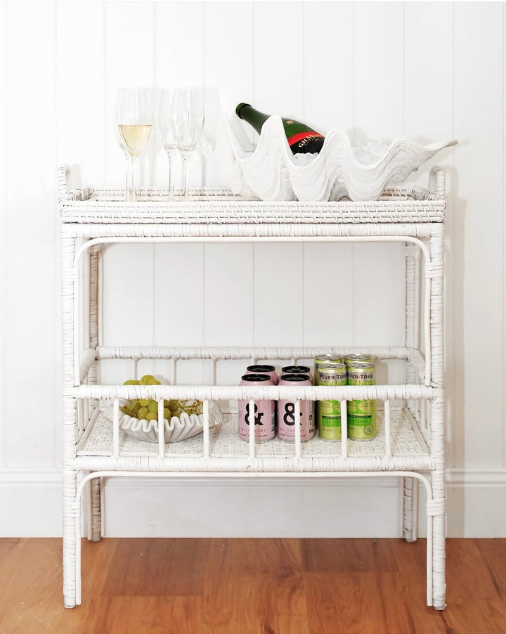 Al fresco White Rattan Bar Cart