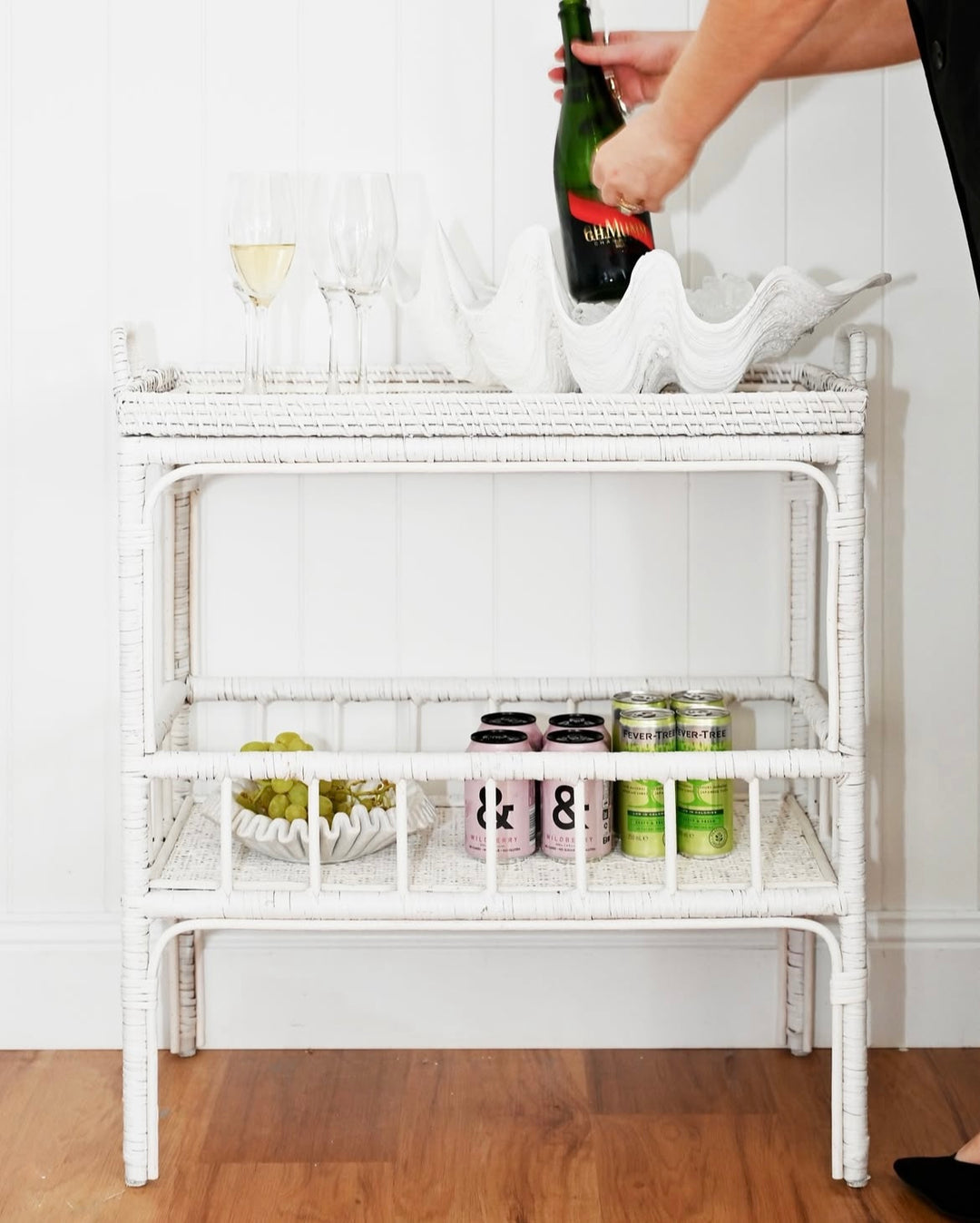 Al fresco White Rattan Bar Cart