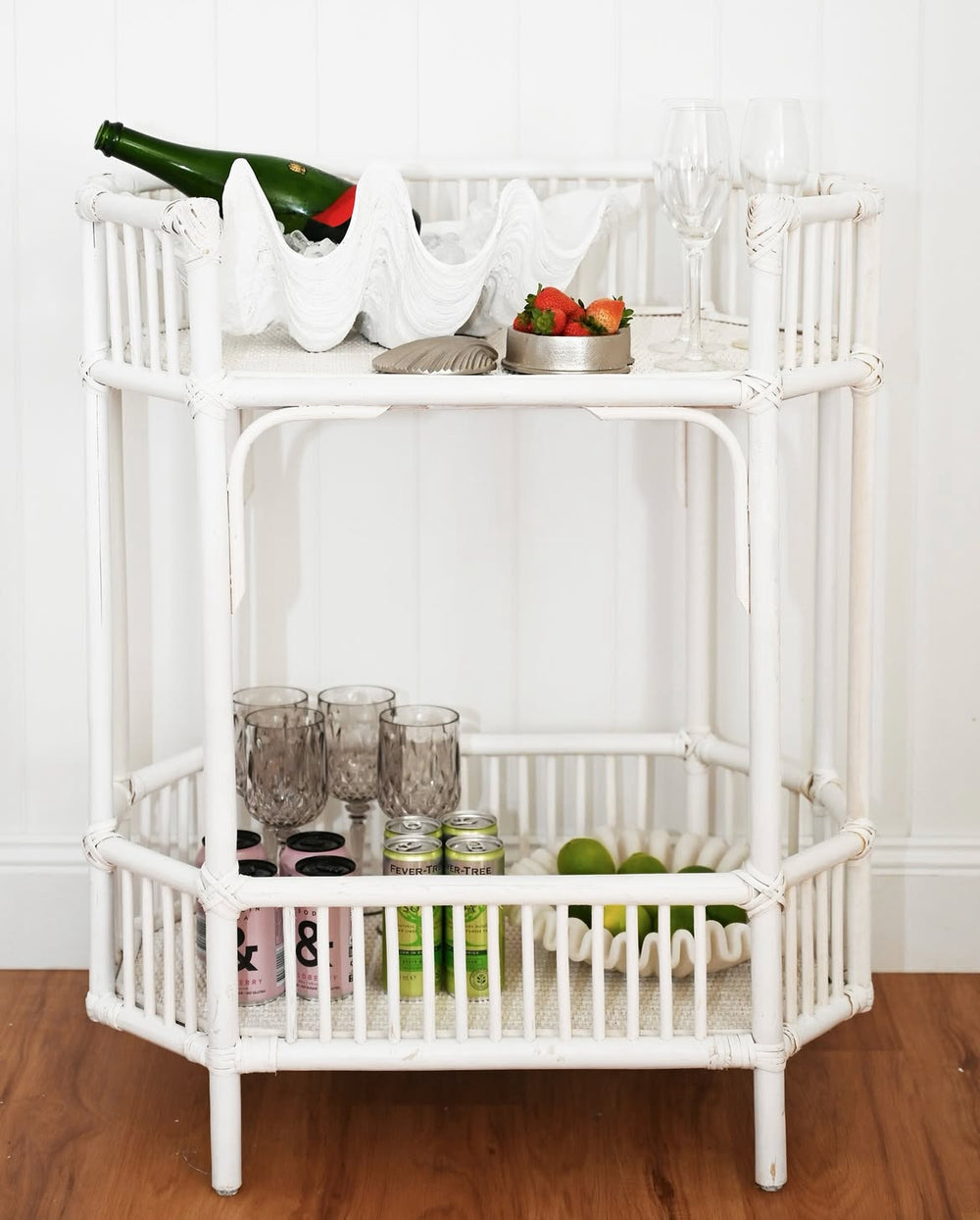 Singapore White Rattan Bar Cart