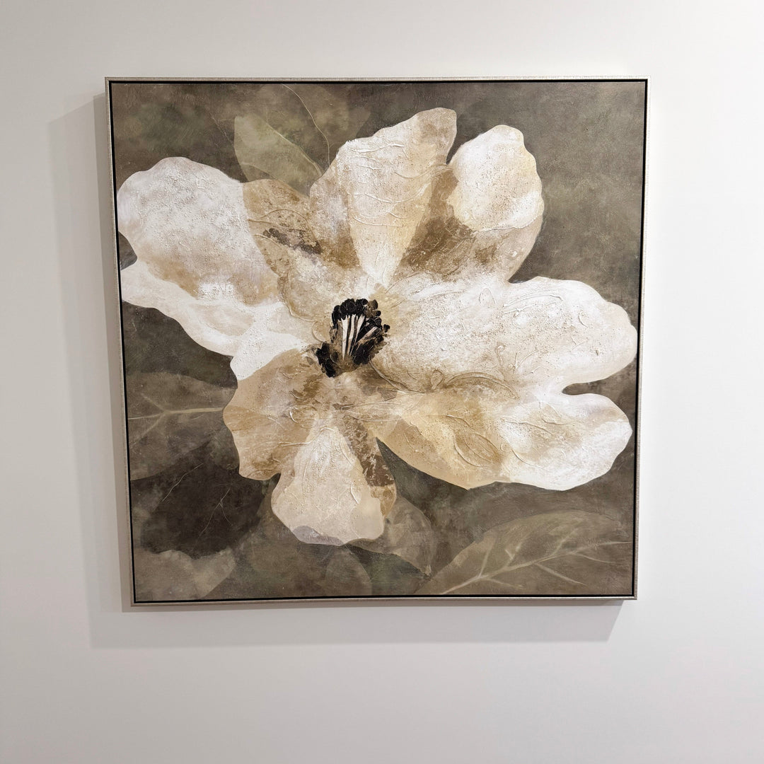 Antique Magnolia Canvas In Antique Silver Frame