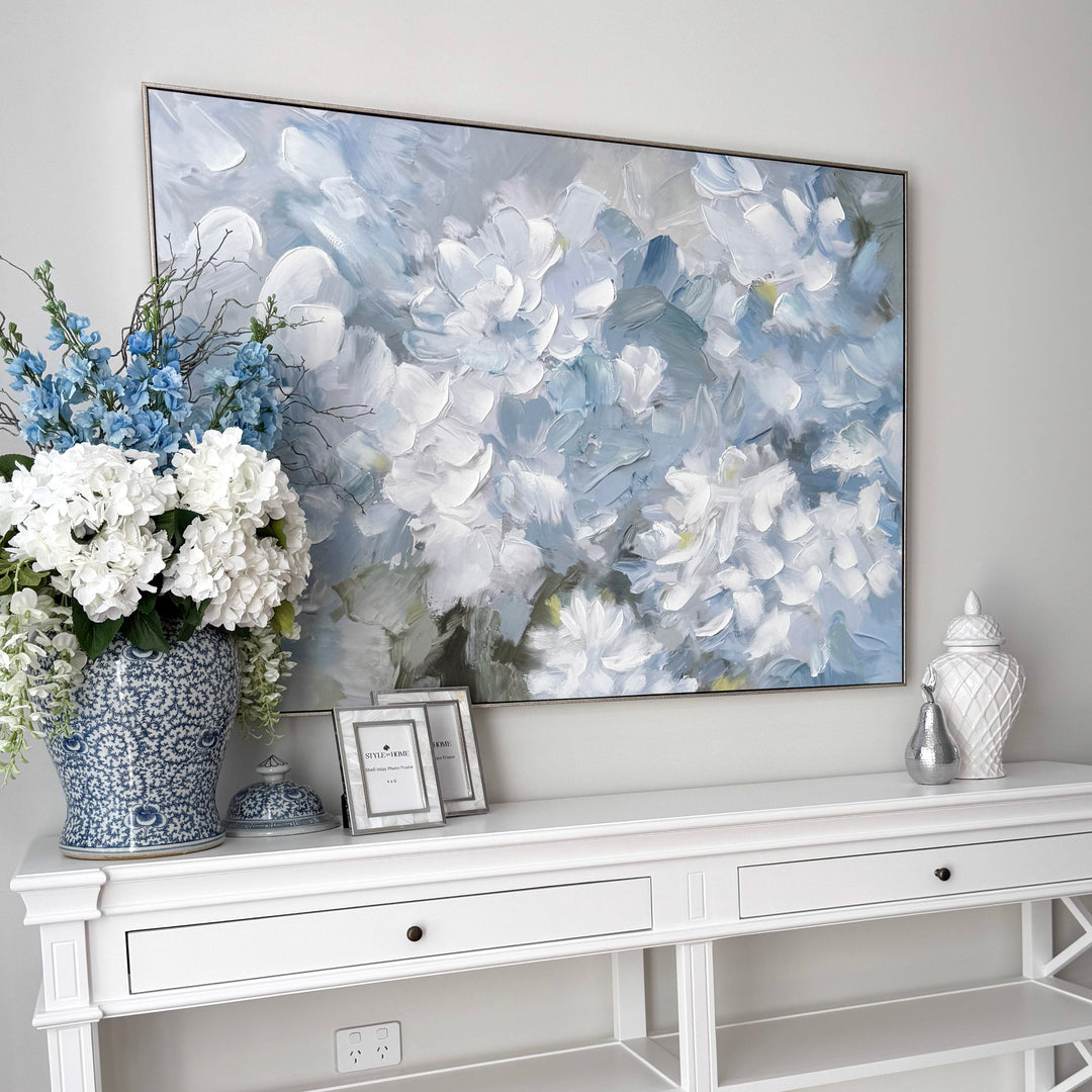 Hydrangea Haven Canvas In Antique Silver Frame