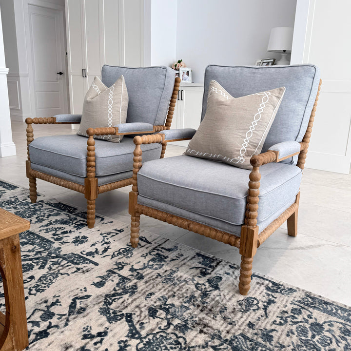 Bobbin Linen And Oak Armchair