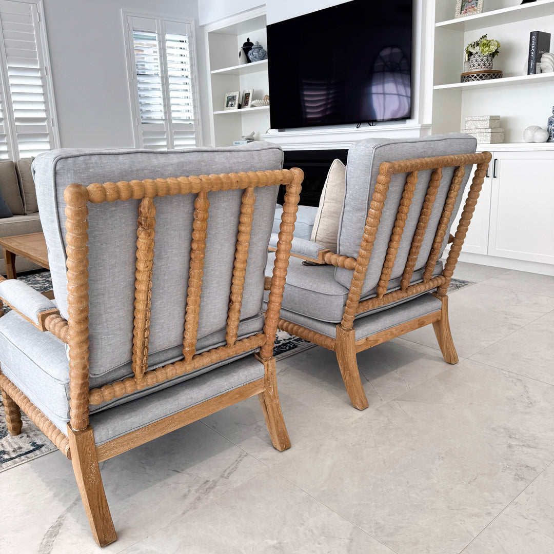 Bobbin Linen And Oak Armchair