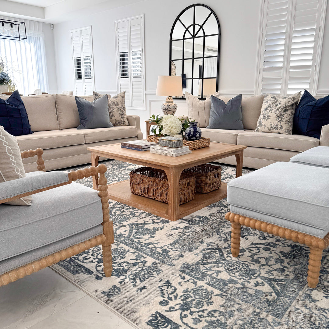 Bobbin Linen And Oak Ottoman