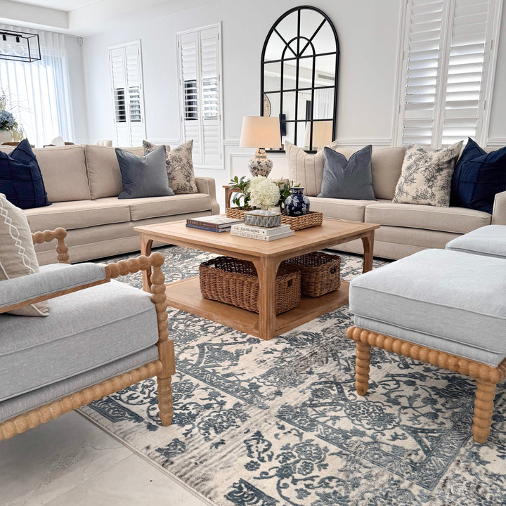 Bobbin Linen And Oak Ottoman