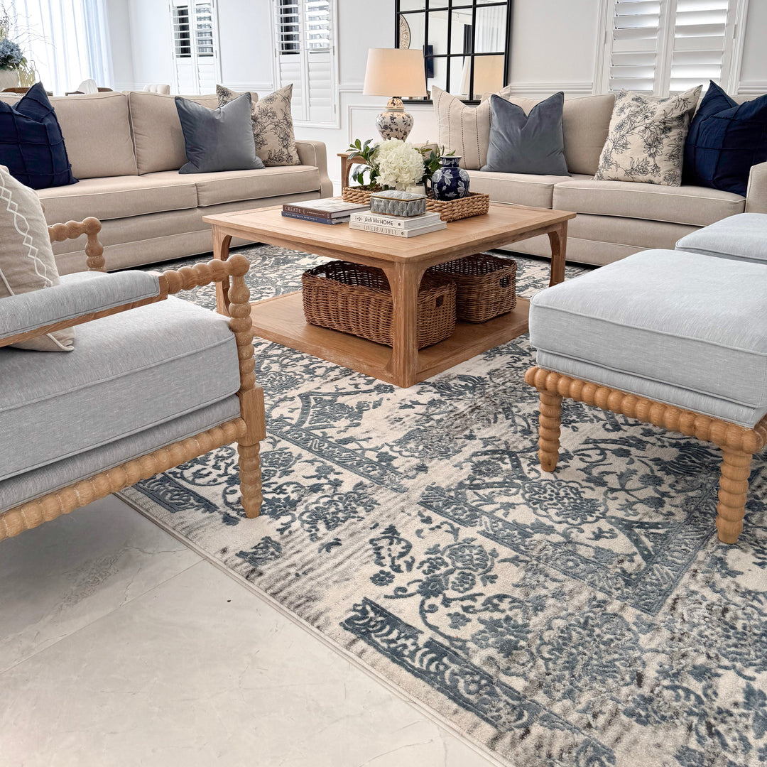 Yasmin Distressed Transitional White Blue Grey Rectangle Rug