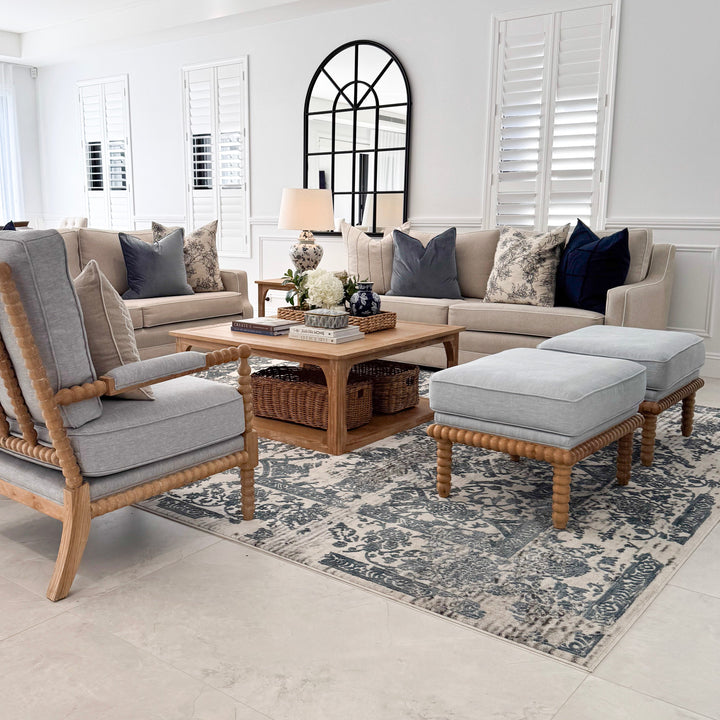 Bobbin Linen And Oak Ottoman