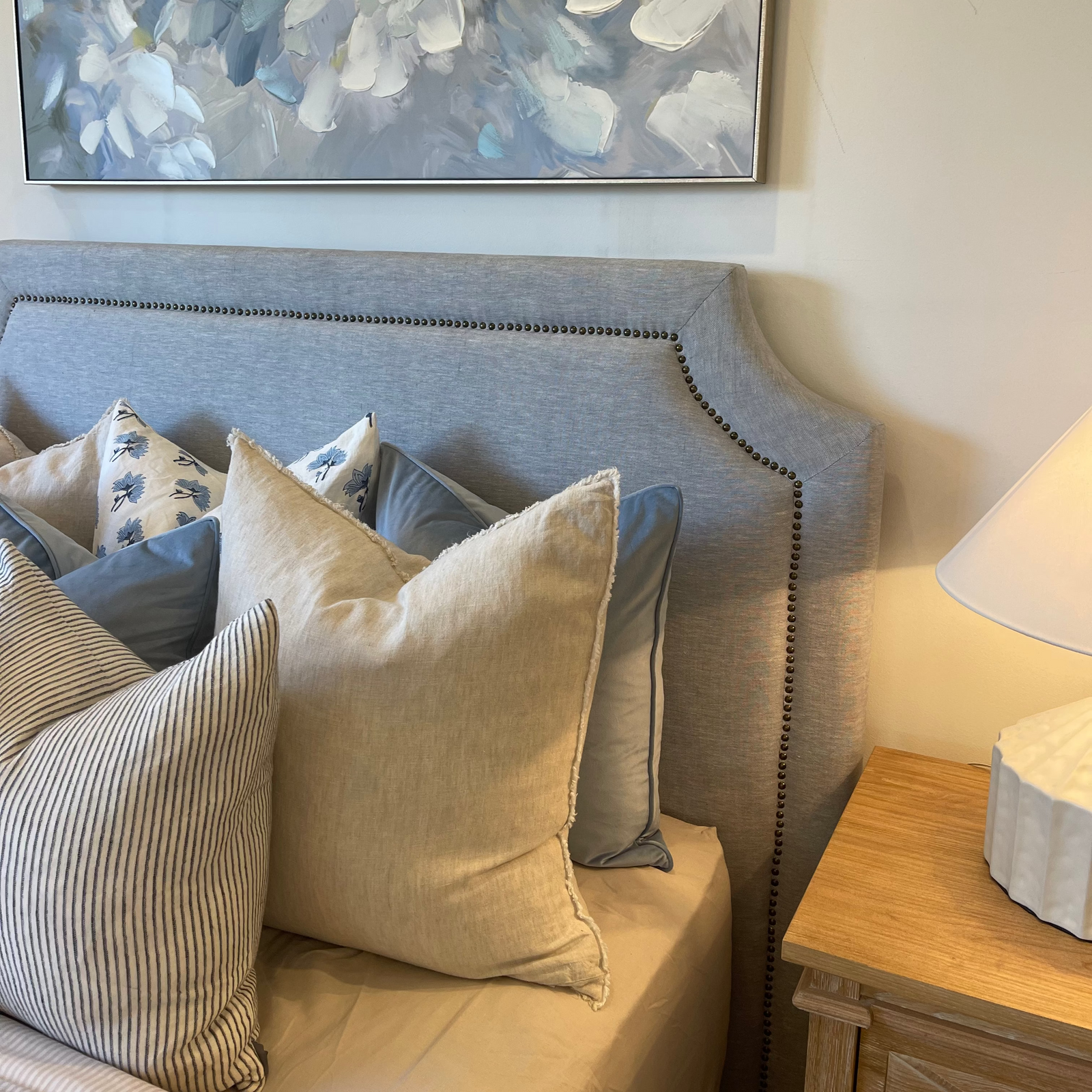 Scarlett Linen Bedhead with studs