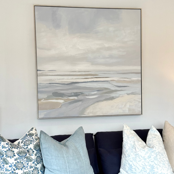 Tranquil Seashore Canvas In Antique Silver Frame