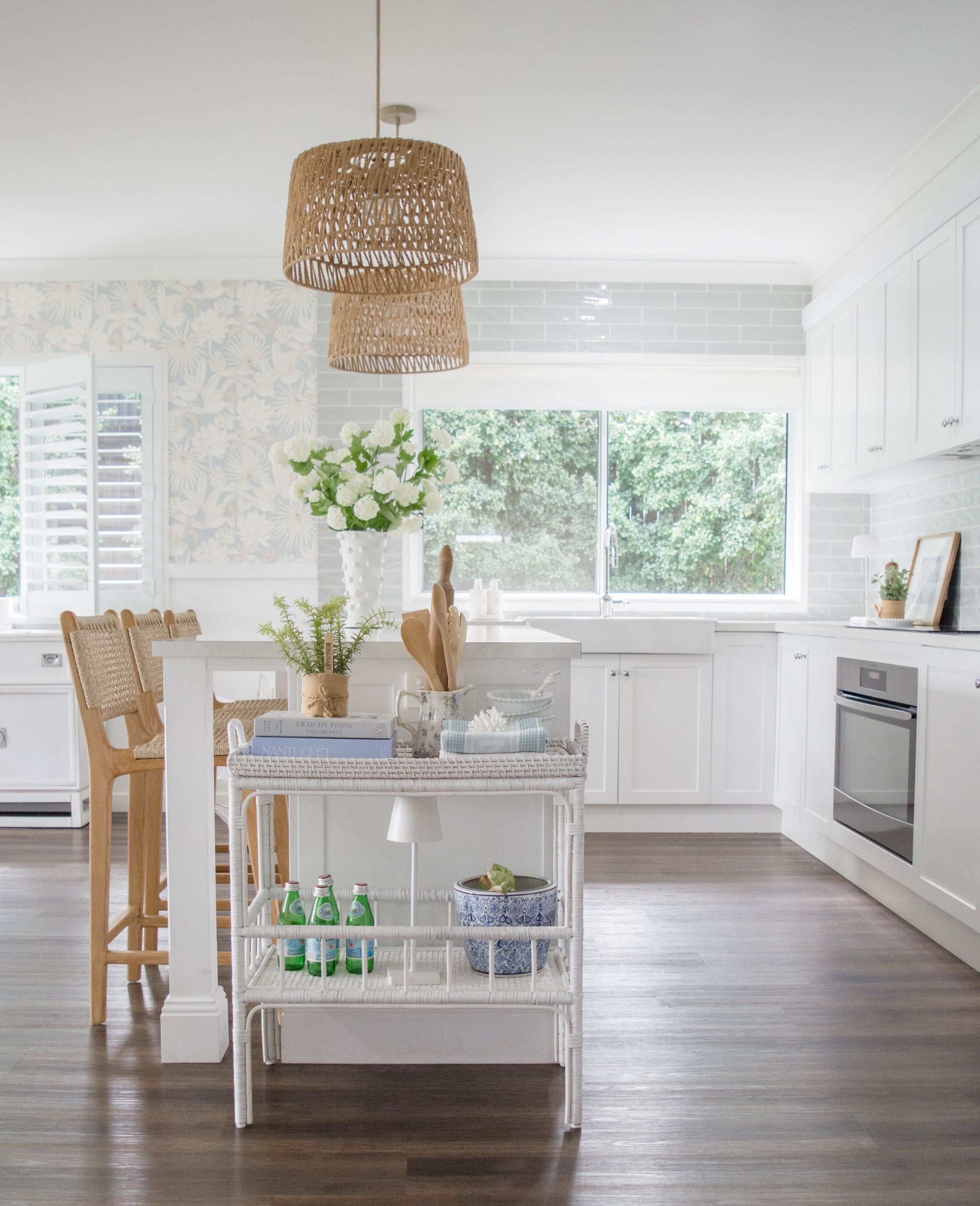 Al fresco White Rattan Bar Cart
