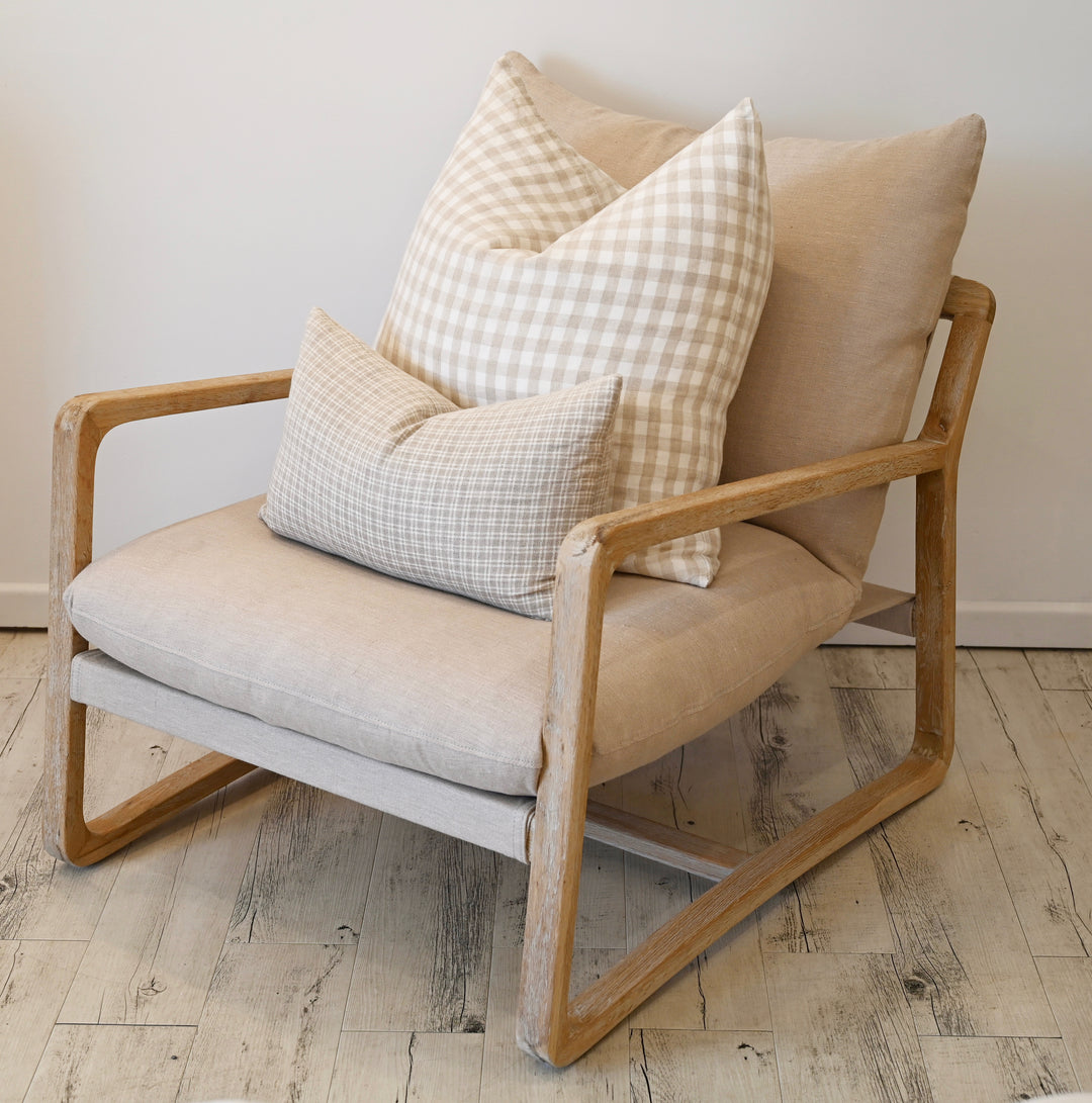 Drift Sling Linen & Oak Arm Chair Oatmeal Whitewash Oak 76cm wide x 93cm deep x 88cm high
