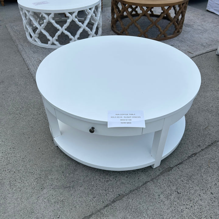 Brisbane Damaged Ava Round White Coffee Table