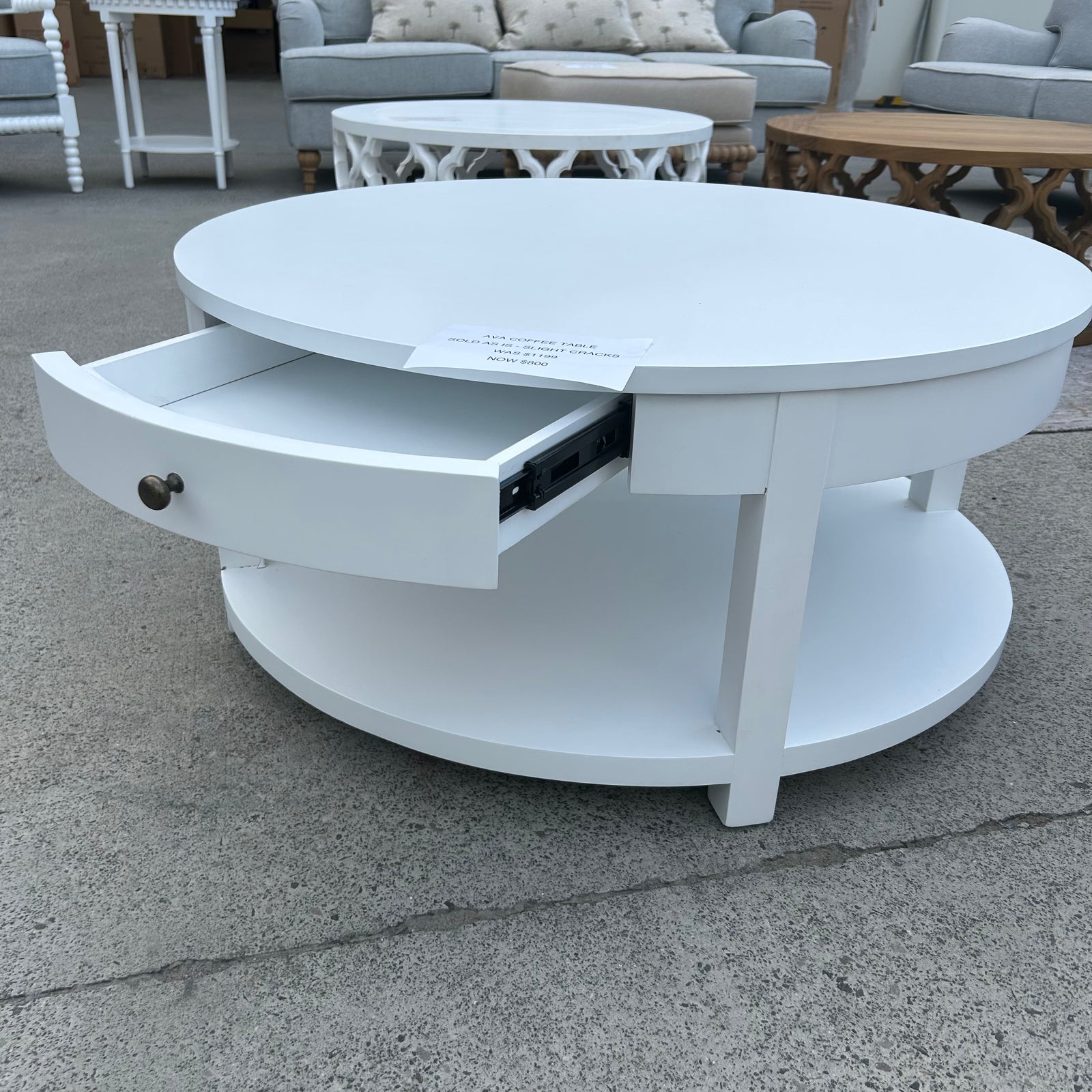 Brisbane Damaged Ava Round White Coffee Table