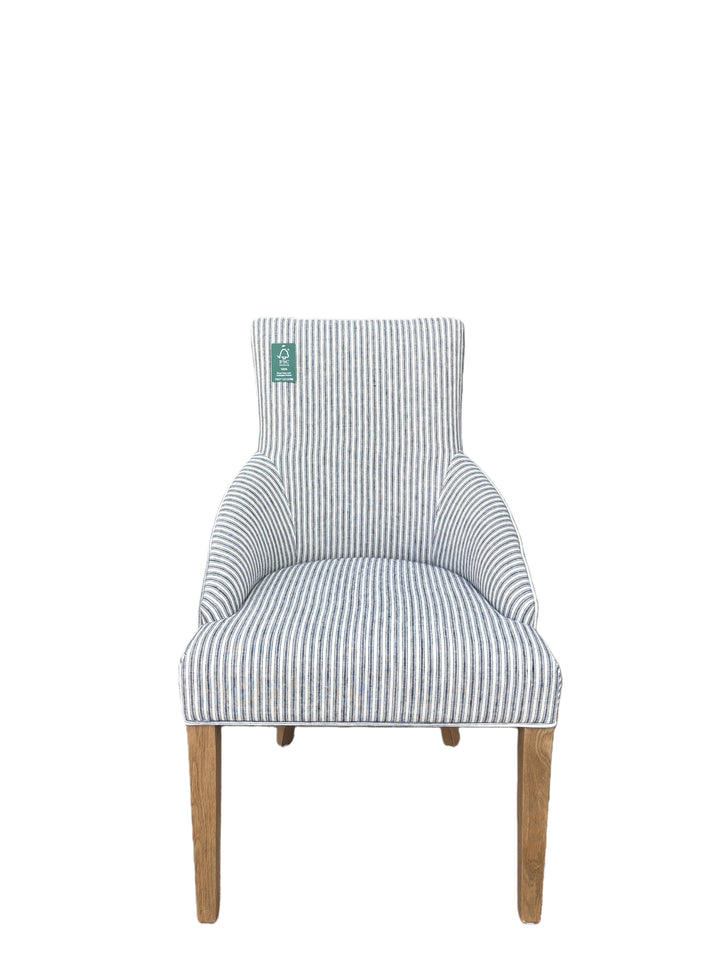 Leopold Plain-Back Upholstered Linen Dining Chair Navy Stripe