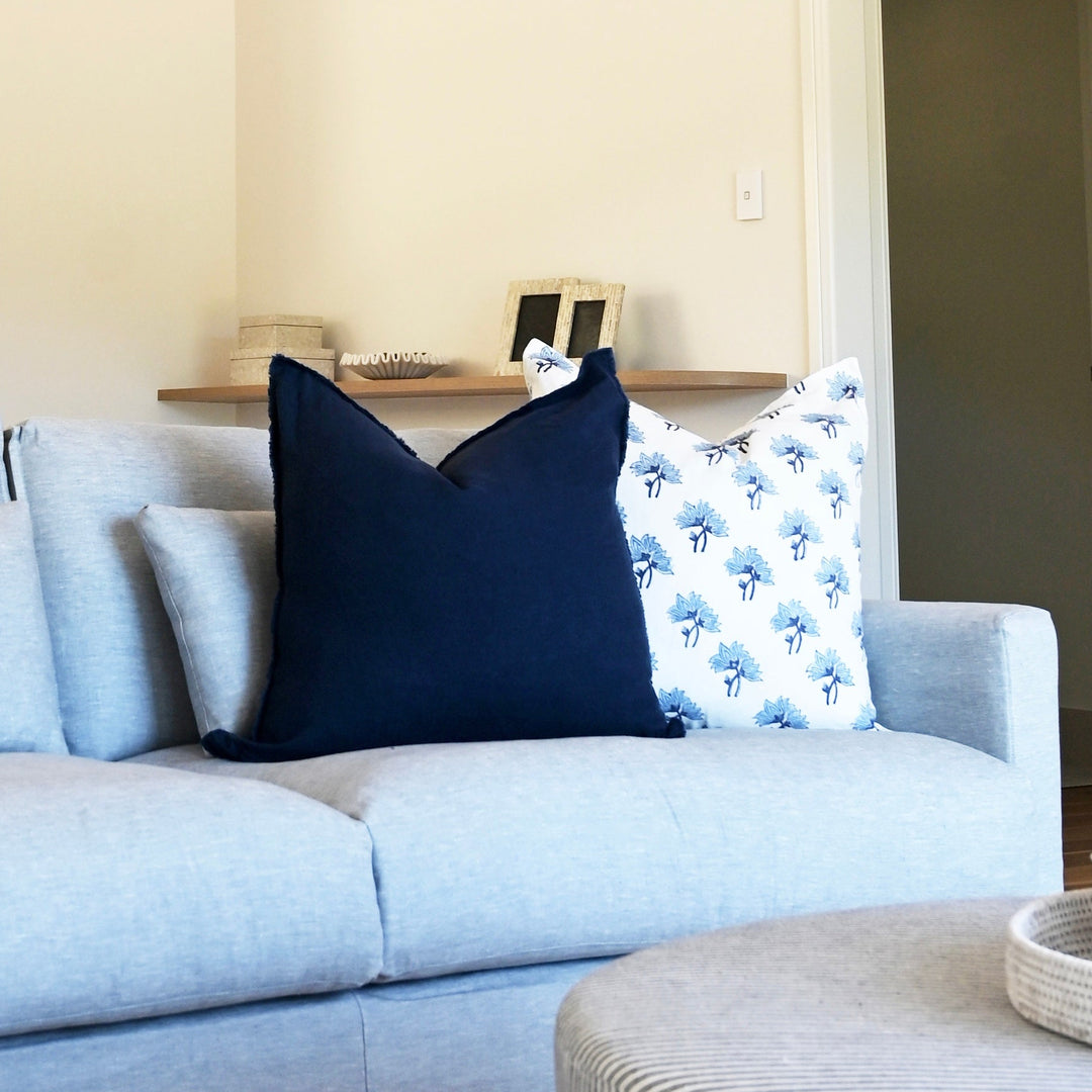 Heather Navy Blue Square Linen Cushion