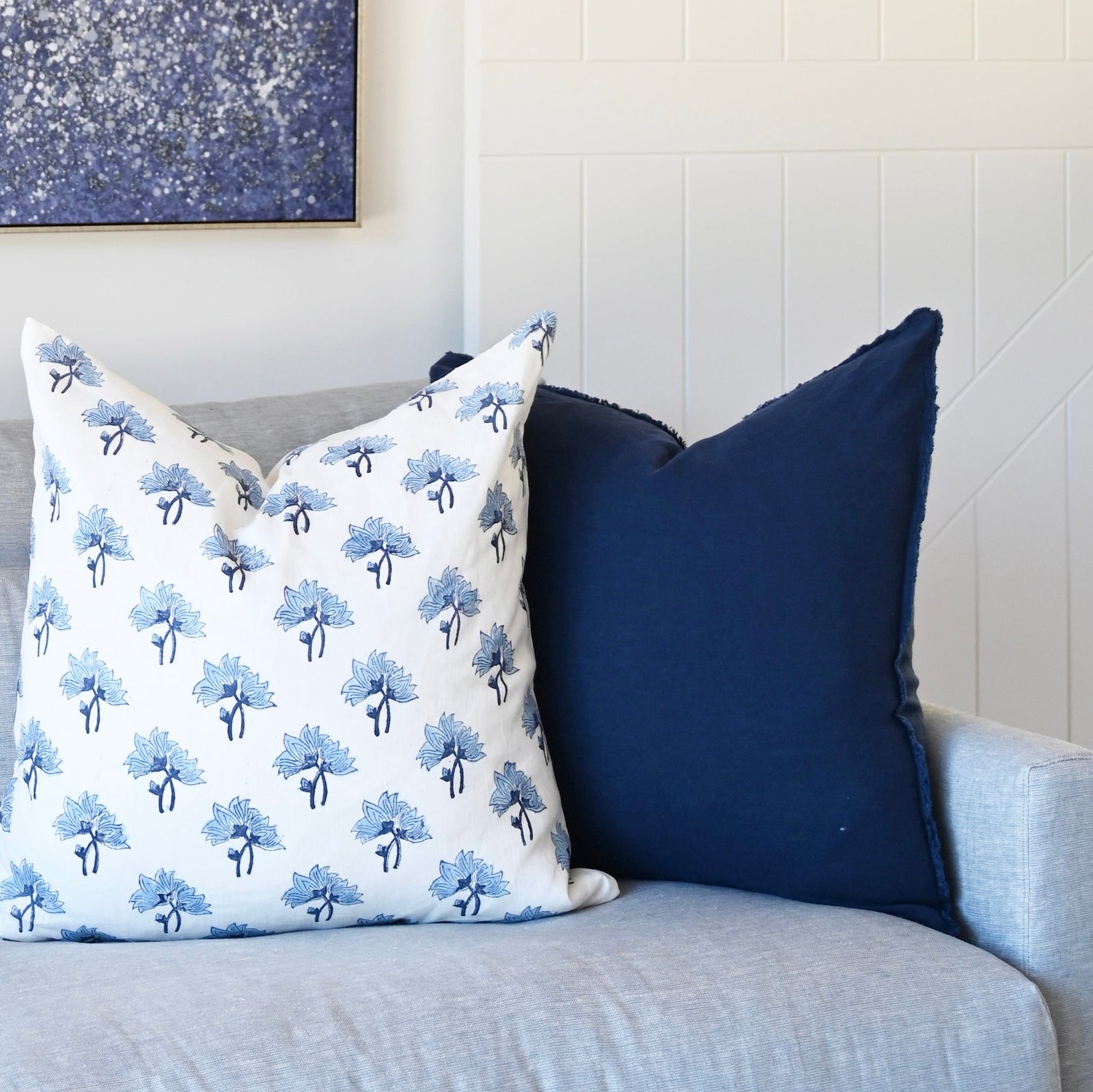 Heather Navy Blue Square Linen Cushion