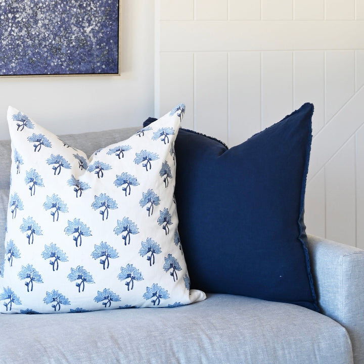 Heather Navy Blue Square Linen Cushion