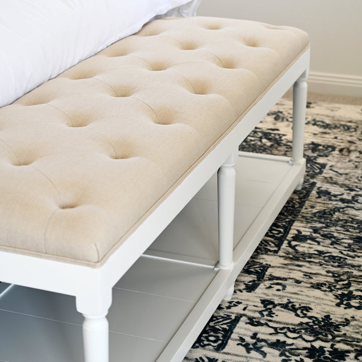 Antoinette Linen Upholstered Oak Bench Seat