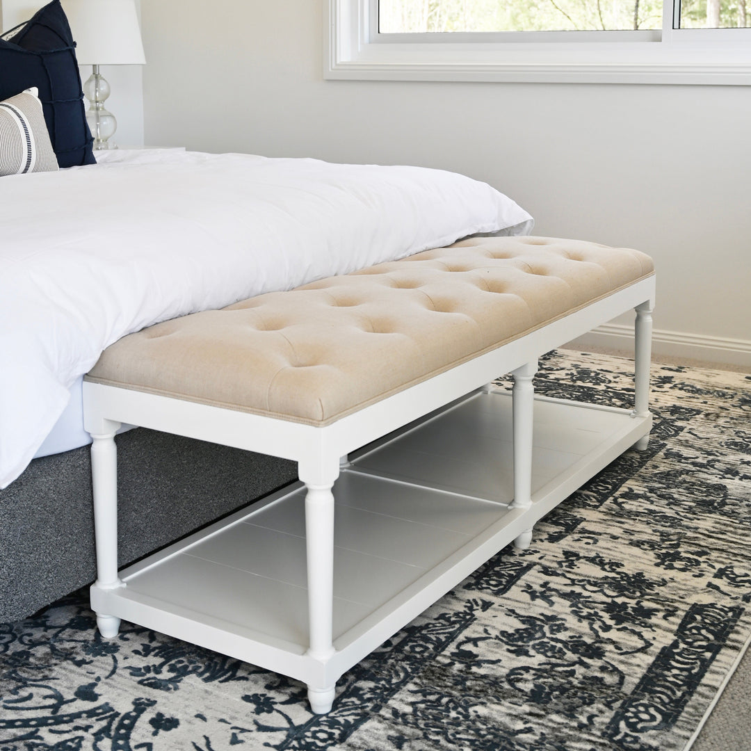 Antoinette Linen Upholstered Oak Bench Seat