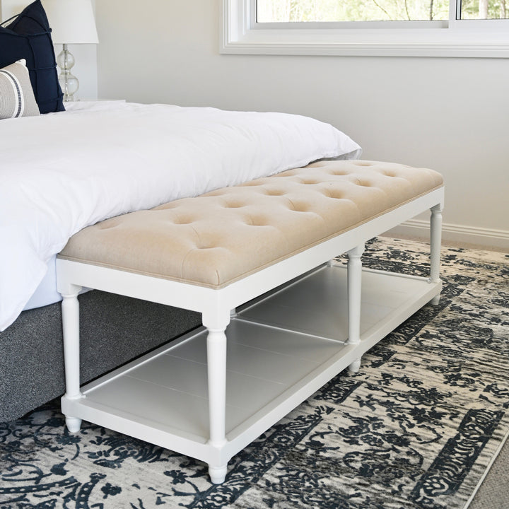 Antoinette Linen Upholstered Oak Bench Seat