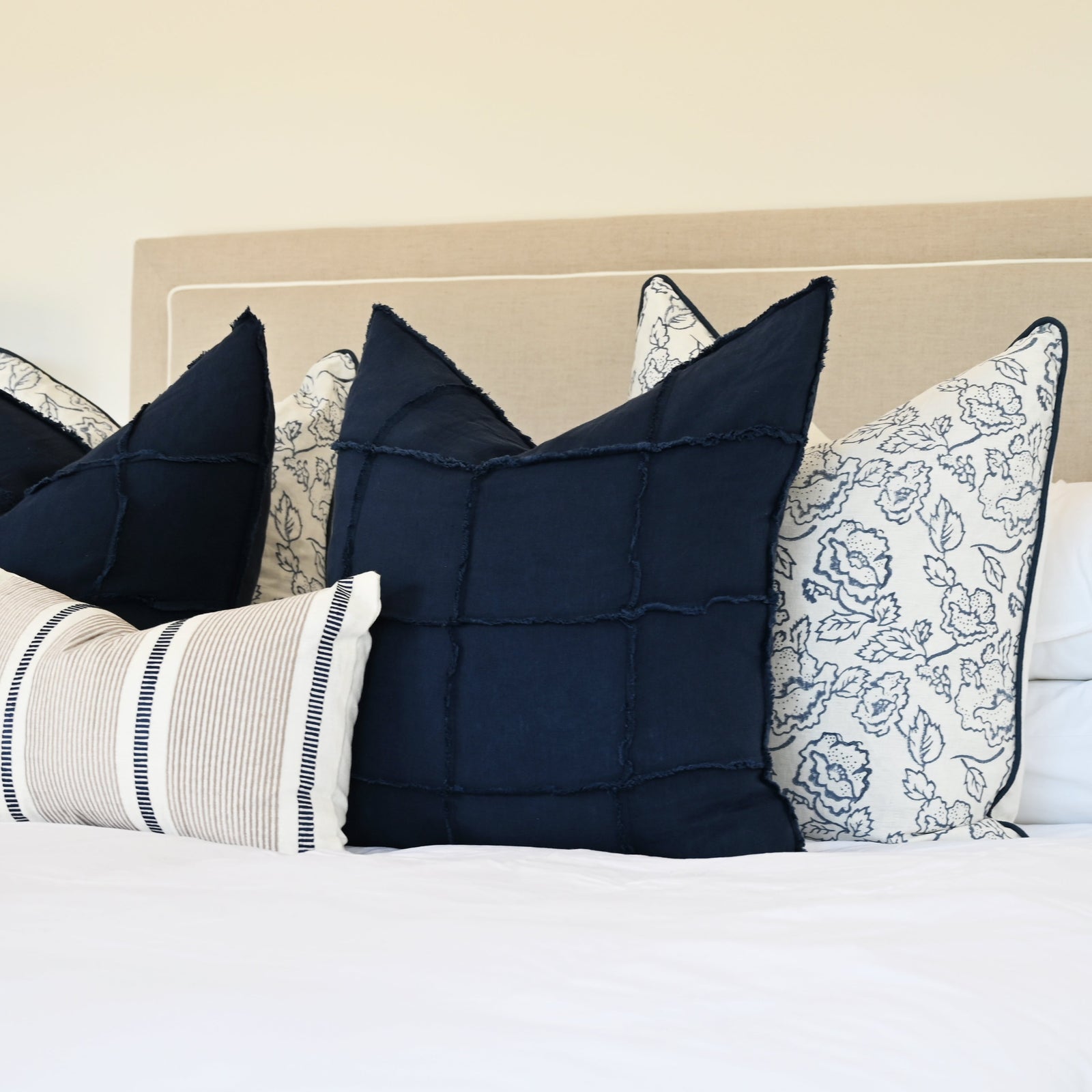 Stuart Desert Rose Block Print Square Linen Cushion