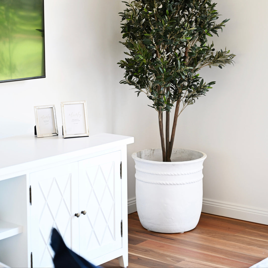 Positano Round White Fibre Clay Planter