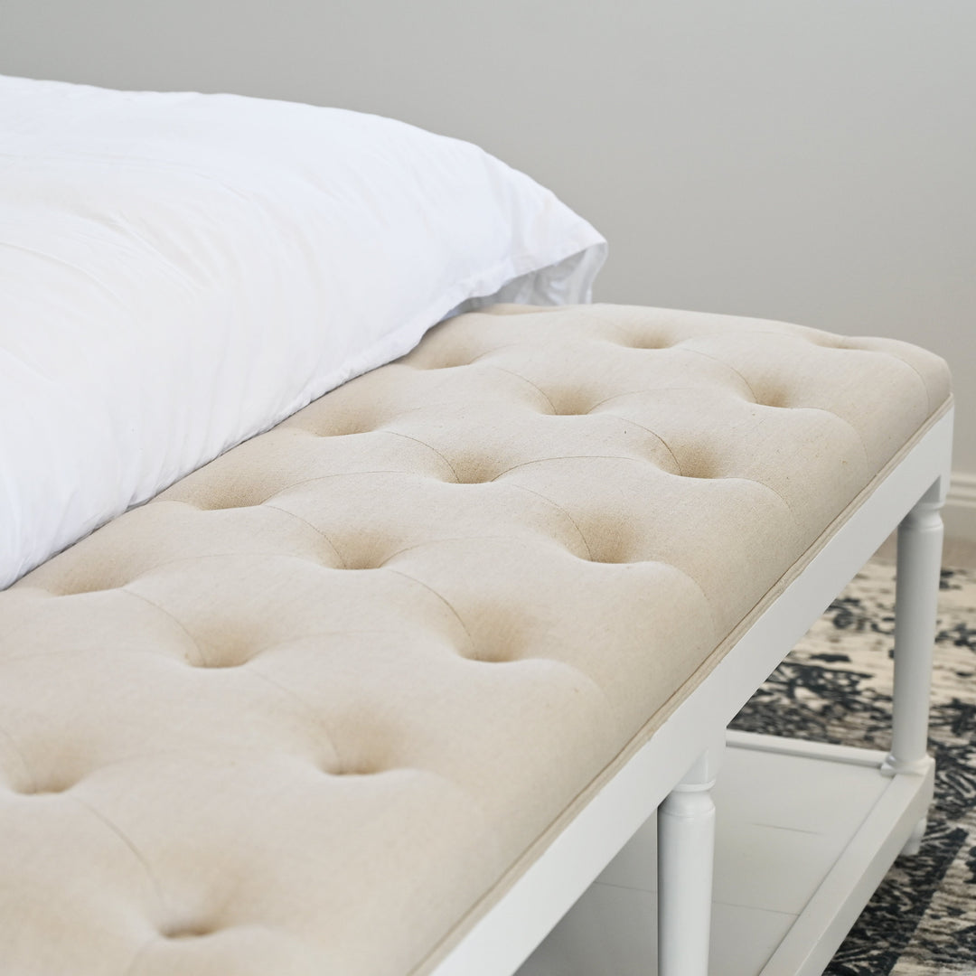 Antoinette Linen Upholstered Oak Bench Seat
