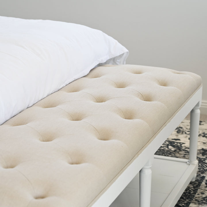 Antoinette Linen Upholstered Oak Bench Seat