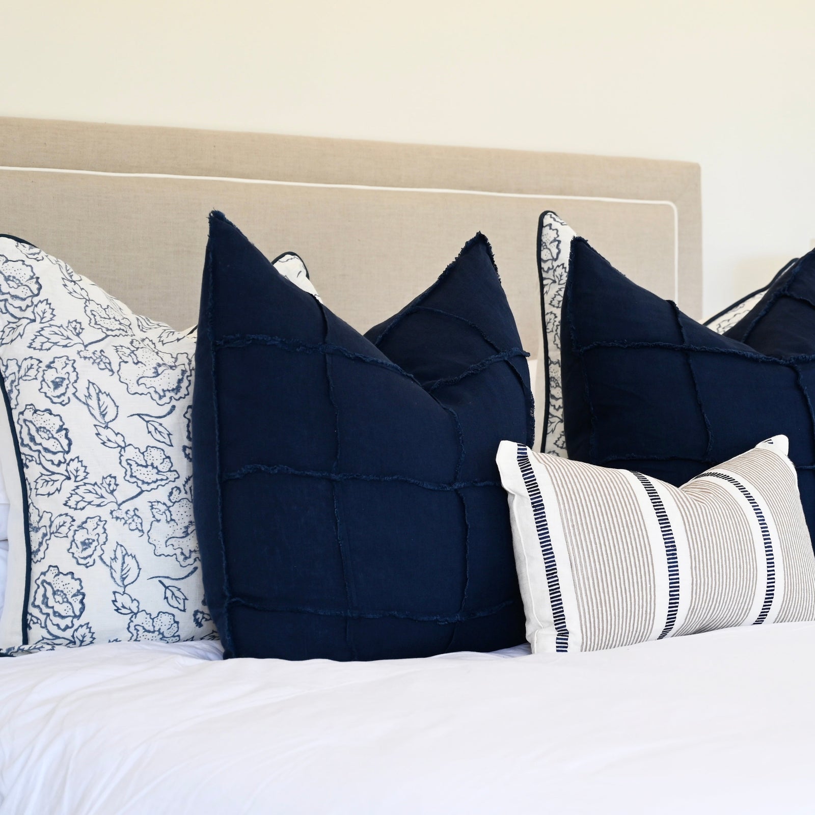 Lucia Navy Square Blue Linen Cushion