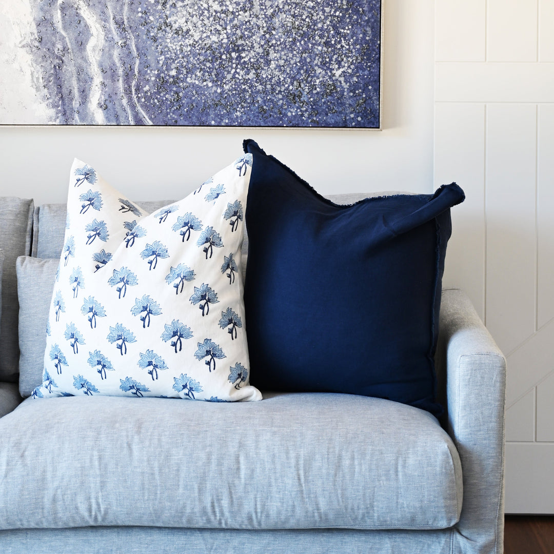 Heather Navy Blue Square Linen Cushion