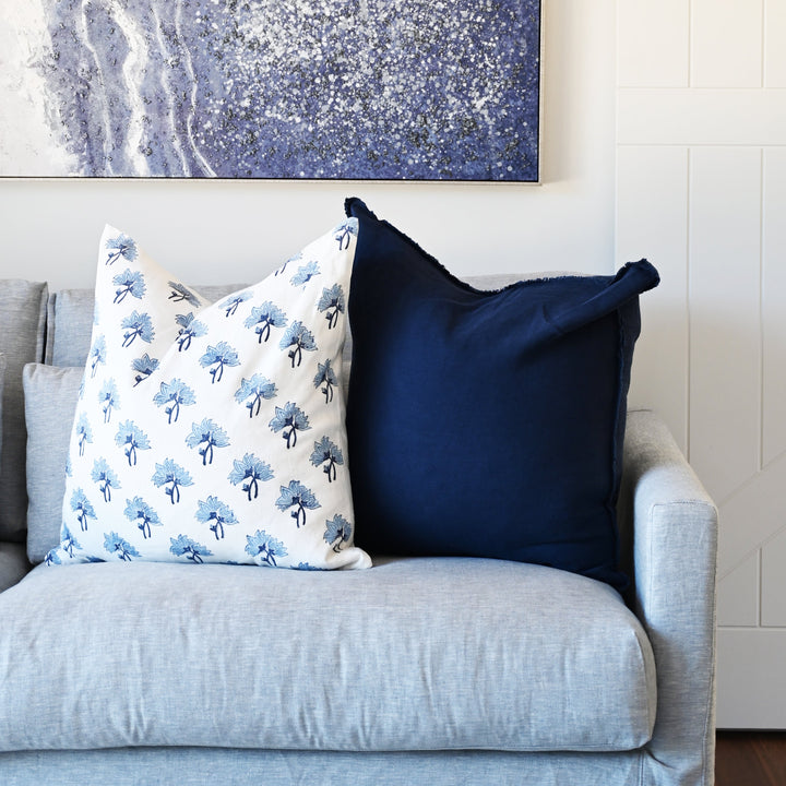 Heather Navy Blue Square Linen Cushion