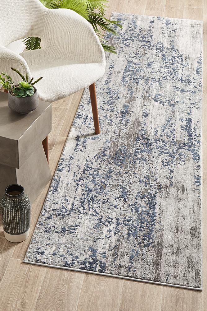 Casper Distressed Modern Blue Grey White Runner