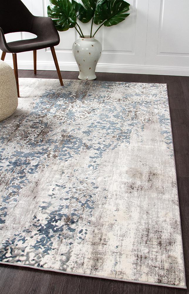 Casper Distressed Modern Blue Grey White Rectangle Rug