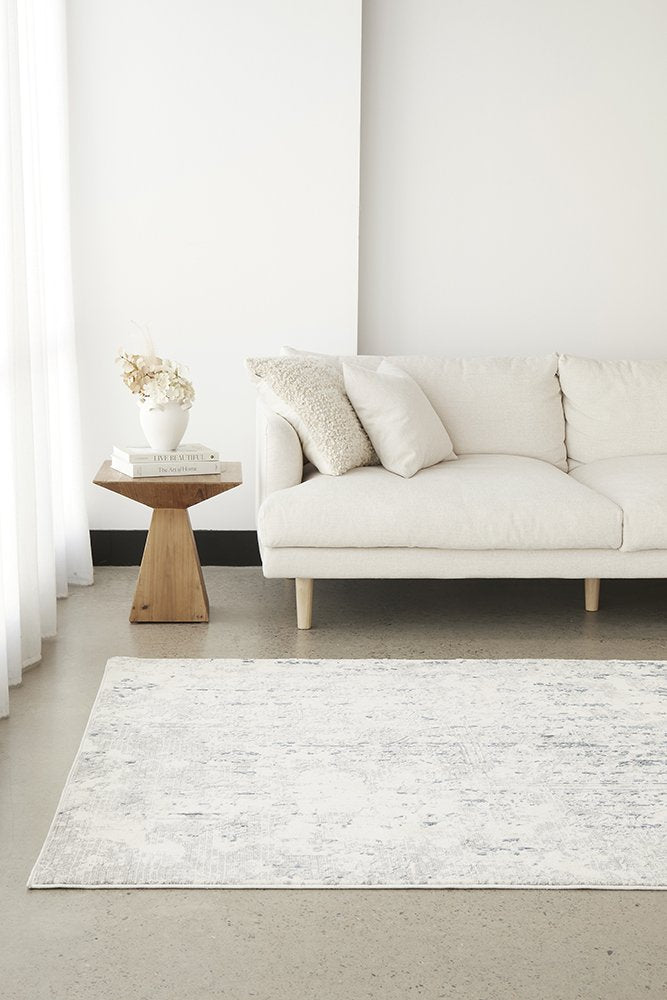 Farah Distressed Contemporary White Blue Grey Rectangle Rug