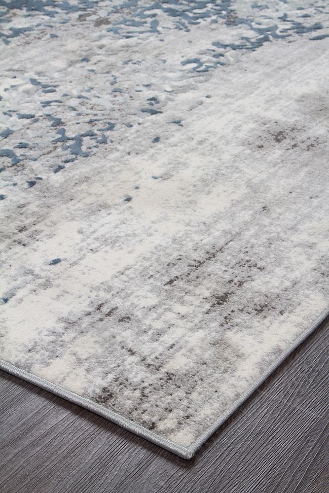 Farah Distressed Contemporary White Blue Grey Rectangle Rug