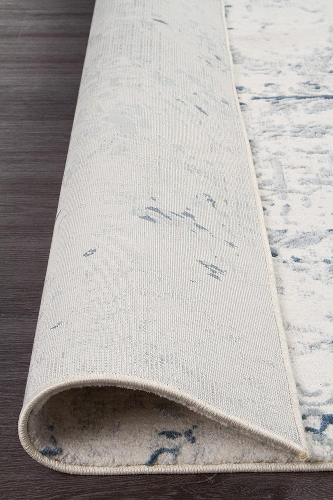 Farah Distressed Contemporary White Blue Grey Rectangle Rug