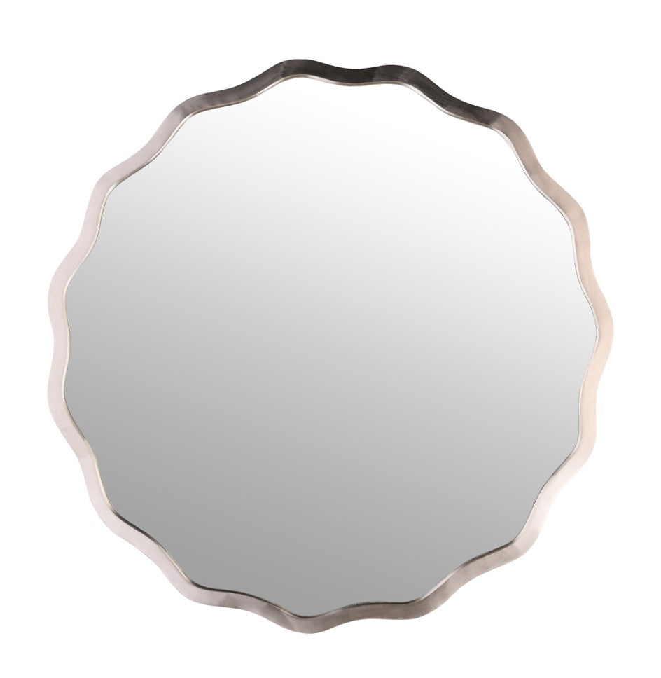 Wave Silver Round Mirror Silver Iron