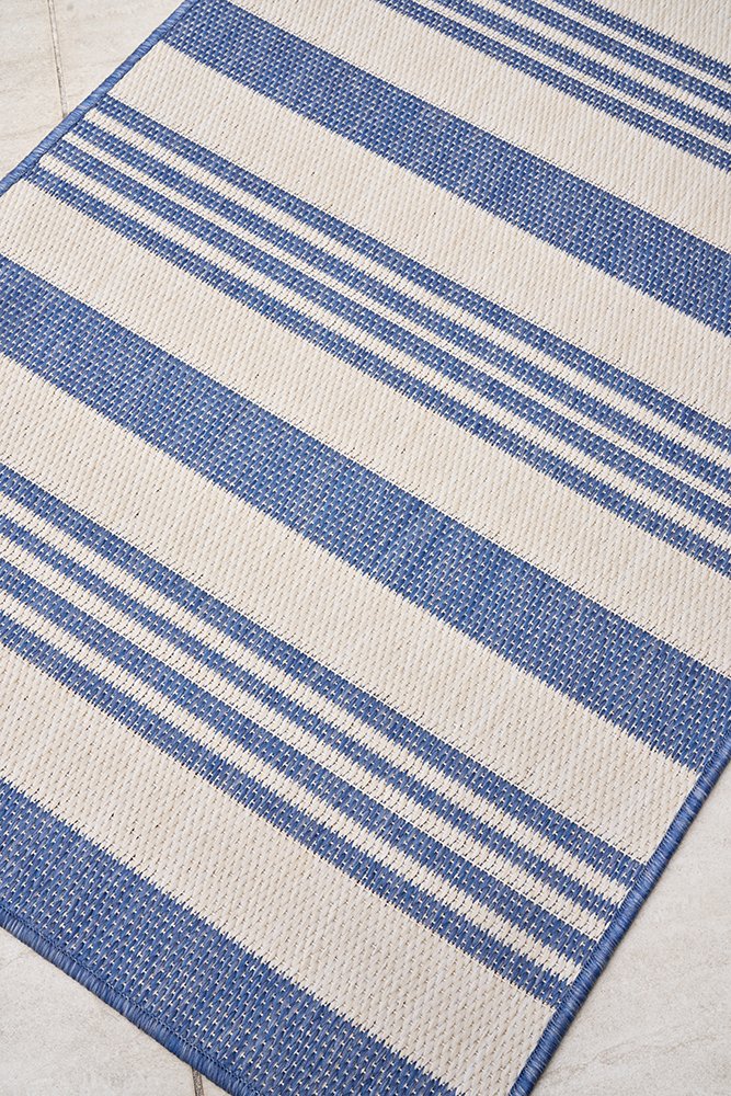 Blue and white stripe runner rug for coastal hamptons homes