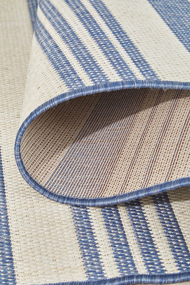 Blue and white stripe runner rug for coastal hamptons homes