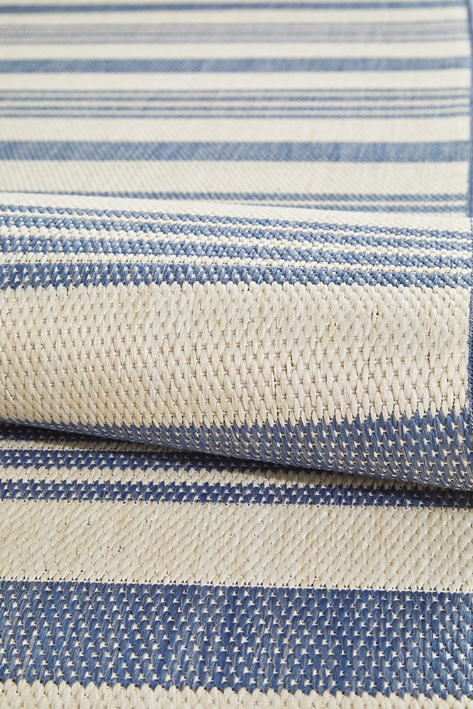 Blue and white coastal hamptons outdoor runner in 2 sizes
