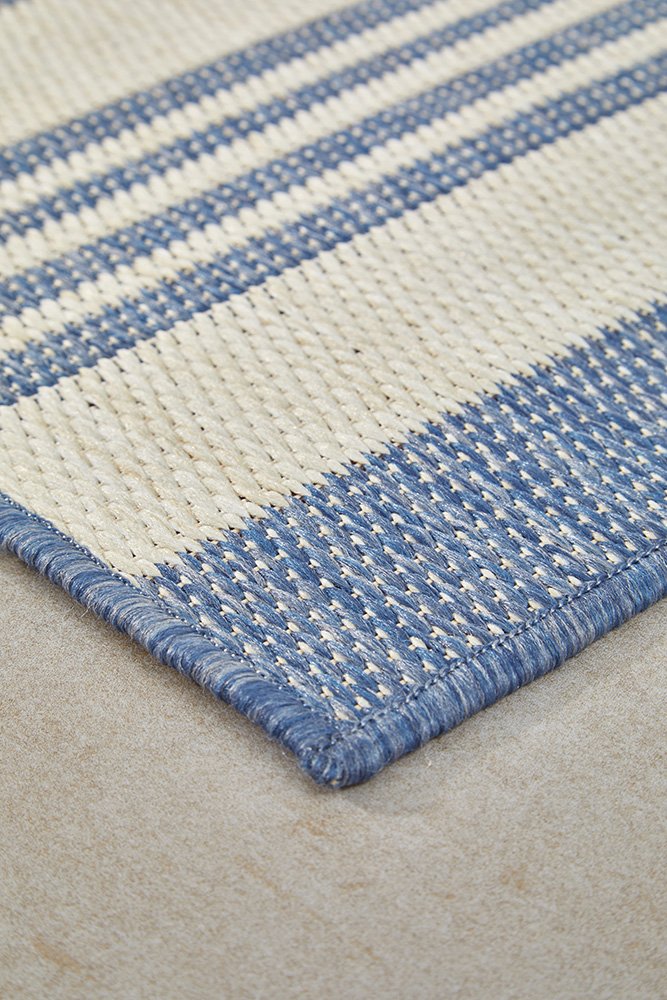 Blue and white stripe coastal hamptons outdoor runner
