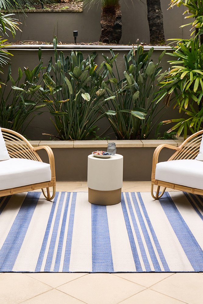 Blue Stripe Outdoor Rug. Hamptons Coastal Weatherproof Rug