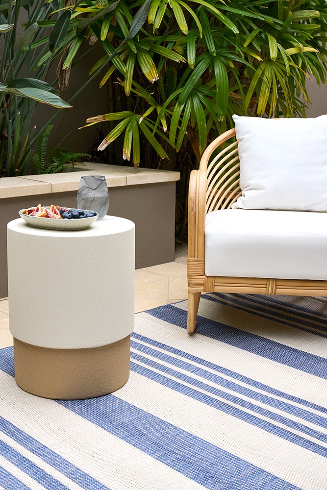 Blue Stripe Alfresco Rug Top View – Coastal Weatherproof Outdoor Rug