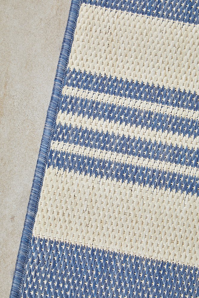 Hamptons Blue Stripe Rug Corner – Weatherproof Deck or Balcony Rug