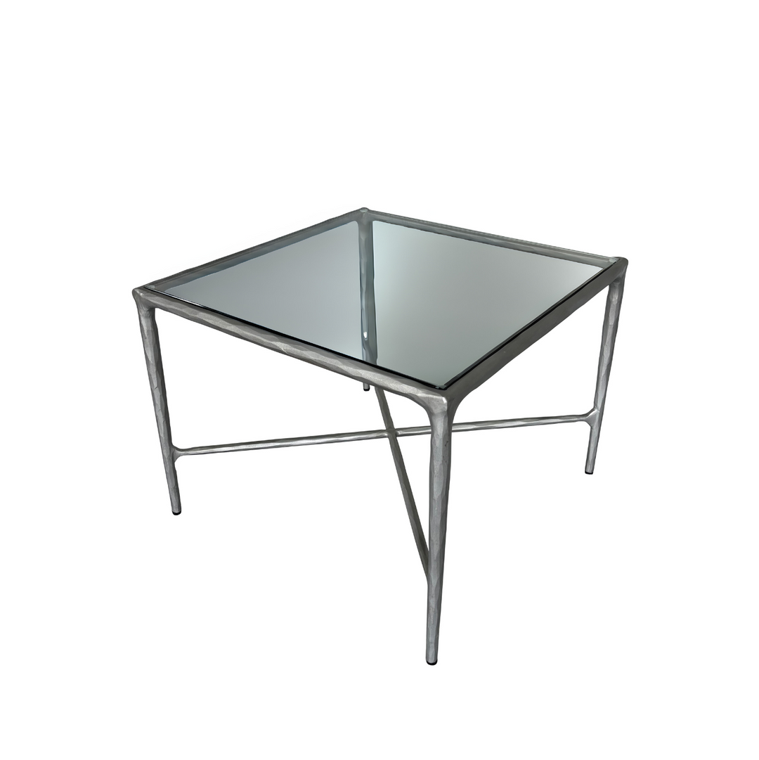 Soho Forged Silver Side Table With Glass Top