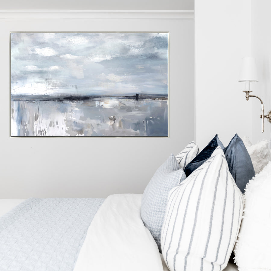 Ocean Whisper Canvas In Extra Large Antique Silver Frame