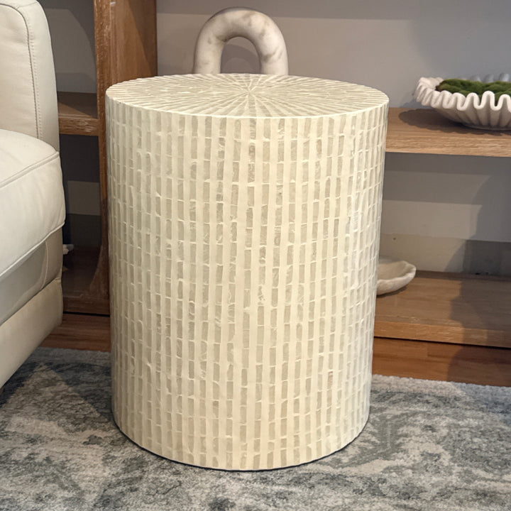 Tile Mother Of Pearl Round Side Table