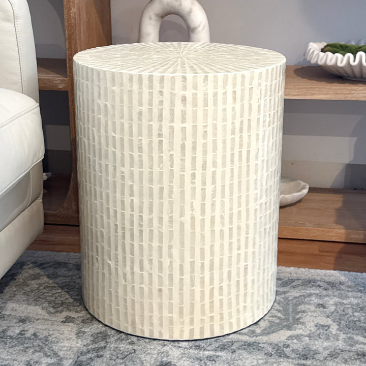 Tile Mother Of Pearl Round Side Table