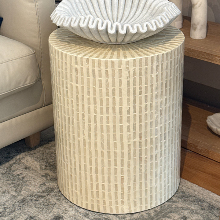 Tile Mother Of Pearl Round Side Table